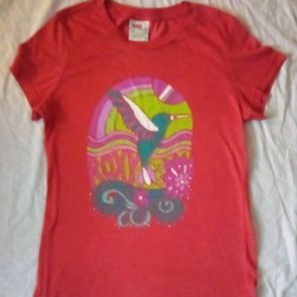 Vintage Roxy Coral Hummingbird Flower Tshirt
